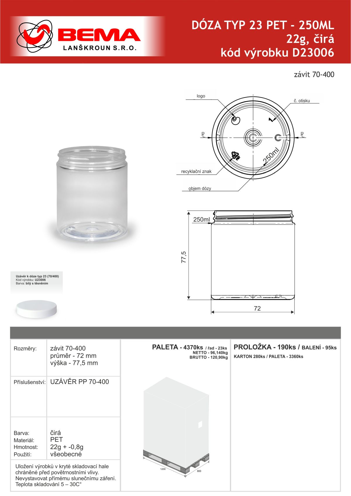 D23006 Doza PET 250ml čirá 70-400 24-6-2026